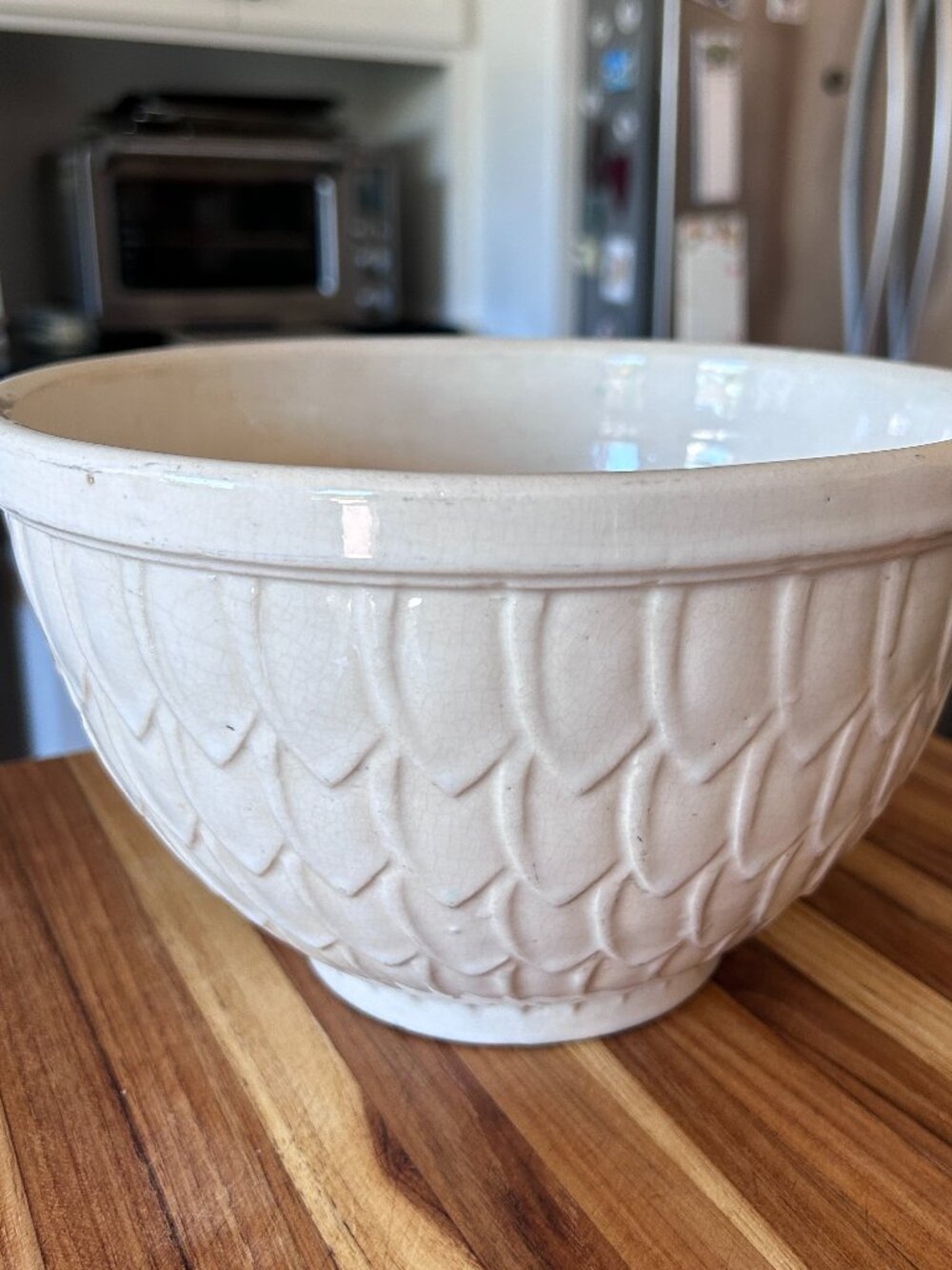 McCoy ceramic mixing bowl in the "Feather" pattern